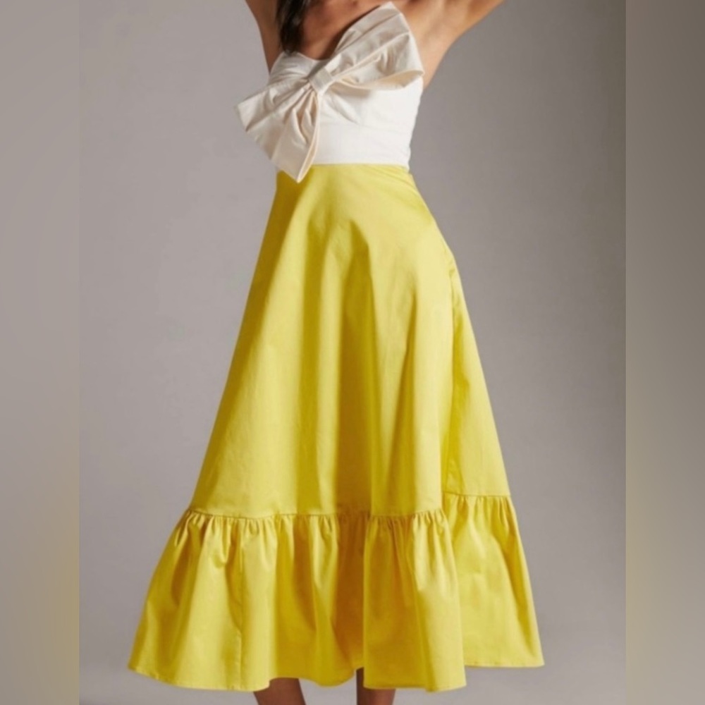 Hitch Anthropologie color block yellow and white dress with bow - Picture 3 of 7